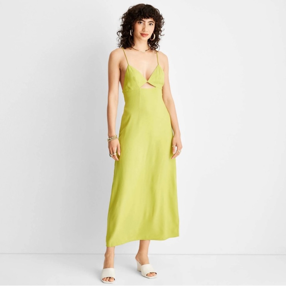 NWT Strappy Cutout Midi Slip Dress Future Collective Alani Noelle Lime Green
